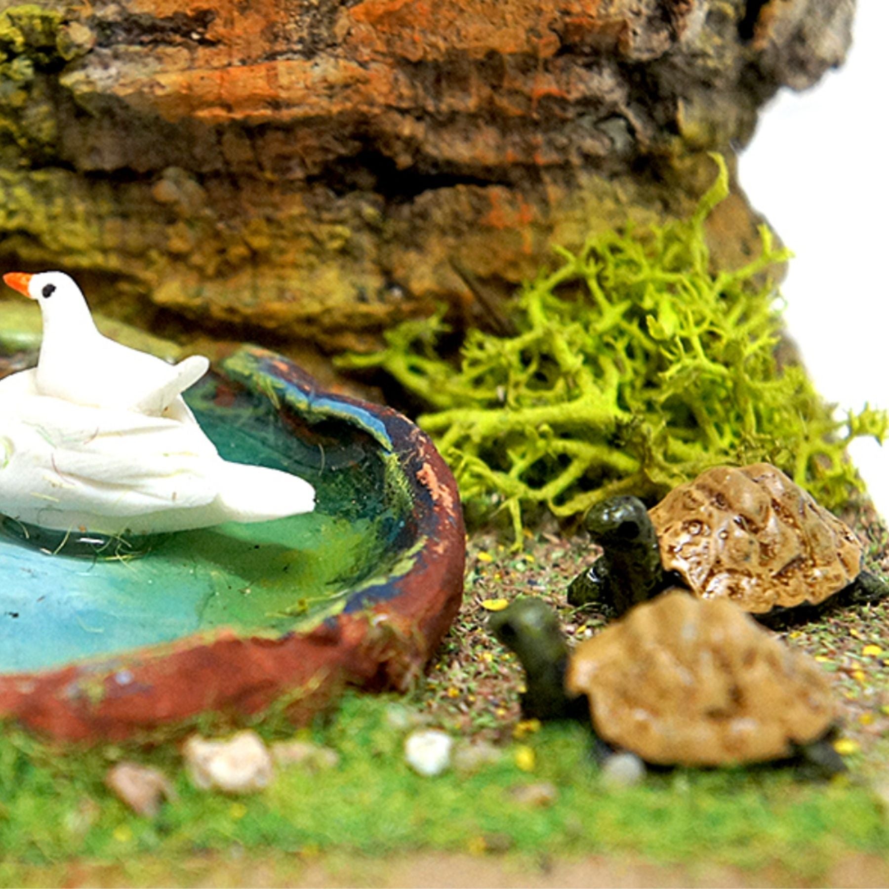 Belenes Artesanos - Árbol con lago, cisne con cría y tortugas