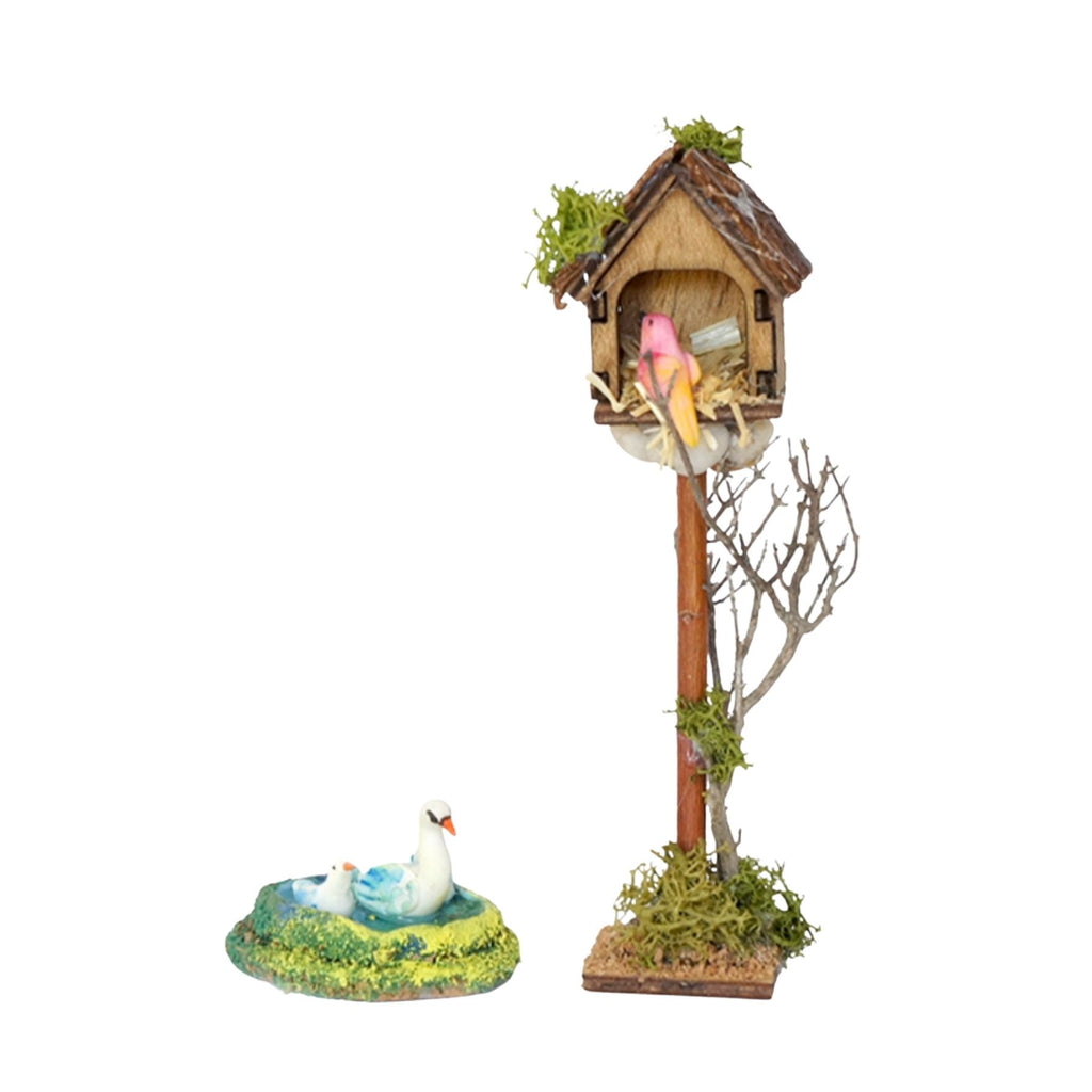 Pack de casita de pájaro y lago con cisne