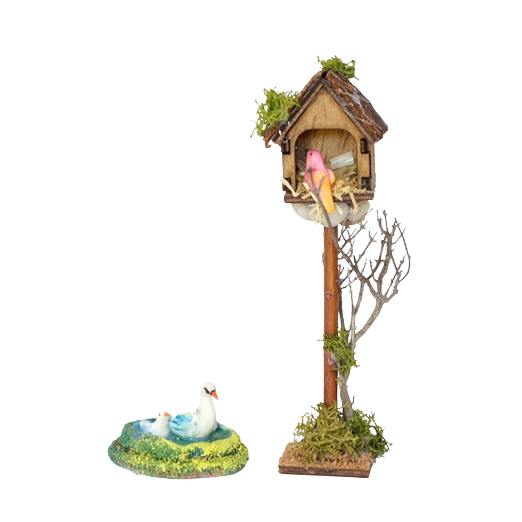 Pack de casita de pájaro y lago con cisne