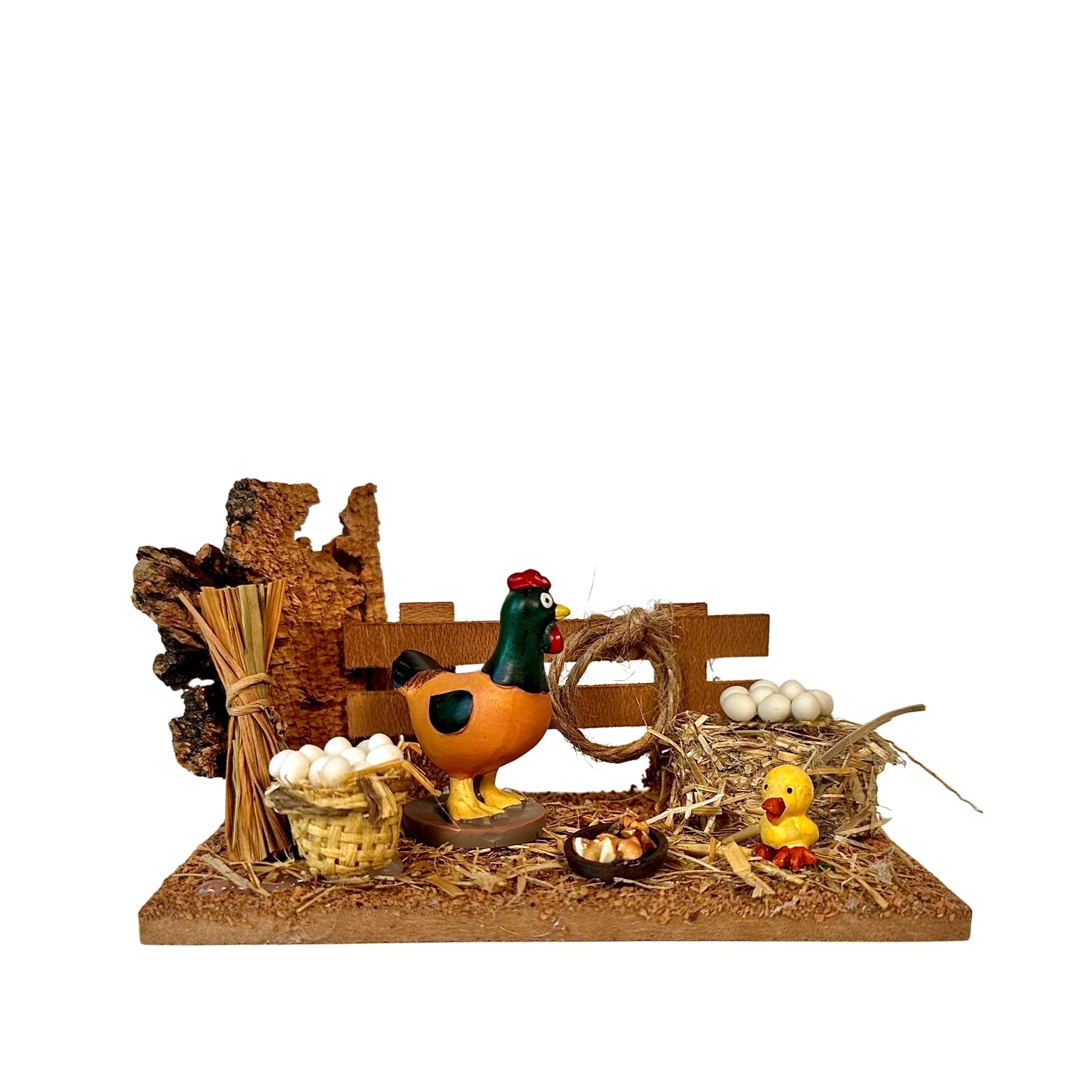 Belenes Artesanos - Corral con gallina y pollito (animales Naïf de Oliver)
