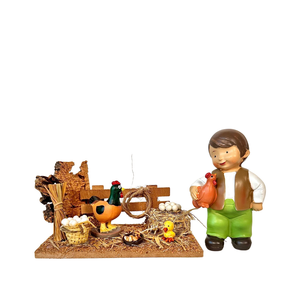 Belenes Artesanos - Corral con gallina y pollito (animales Naïf de Oliver)