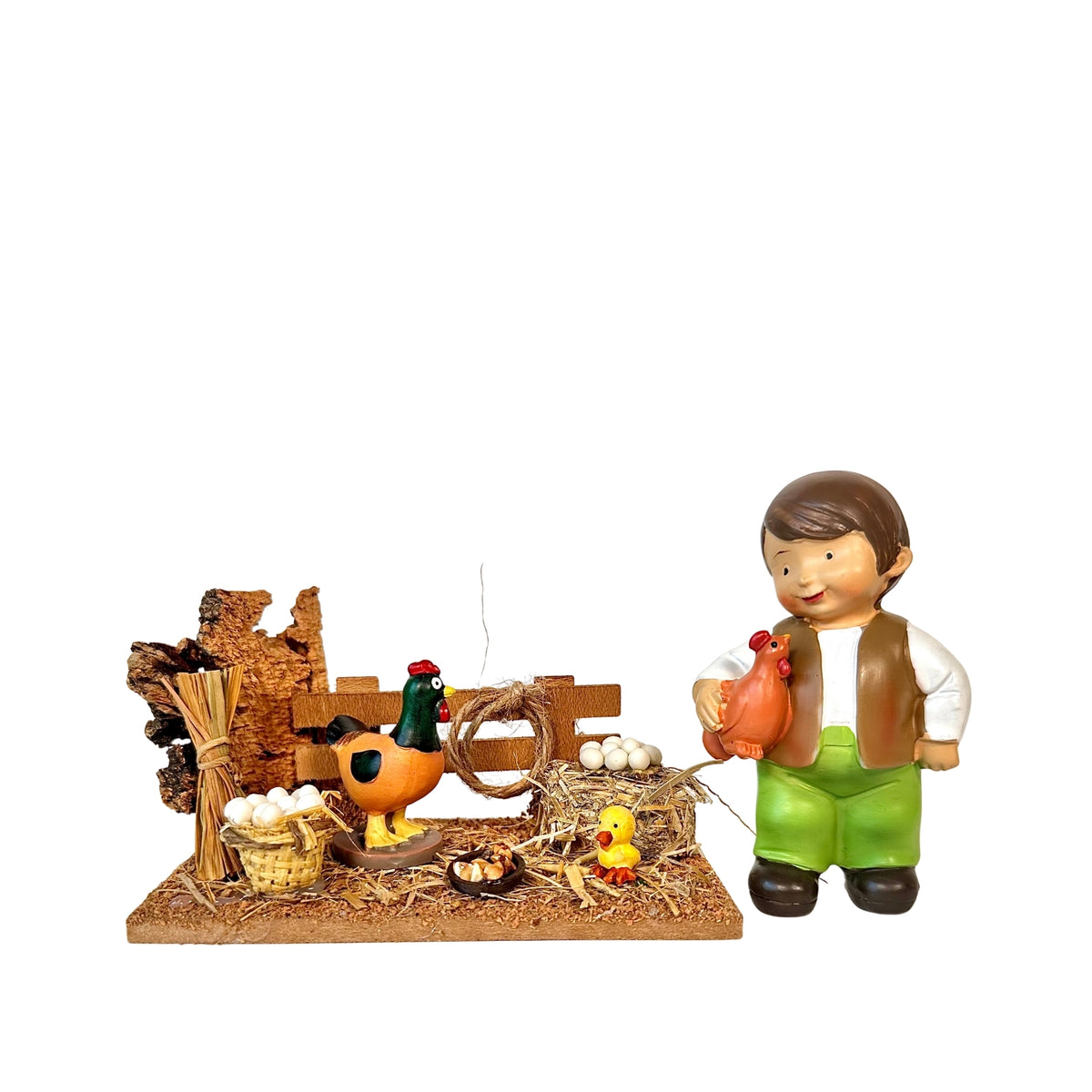 Belenes Artesanos - Corral con gallina y pollito (animales Naïf de Oliver)