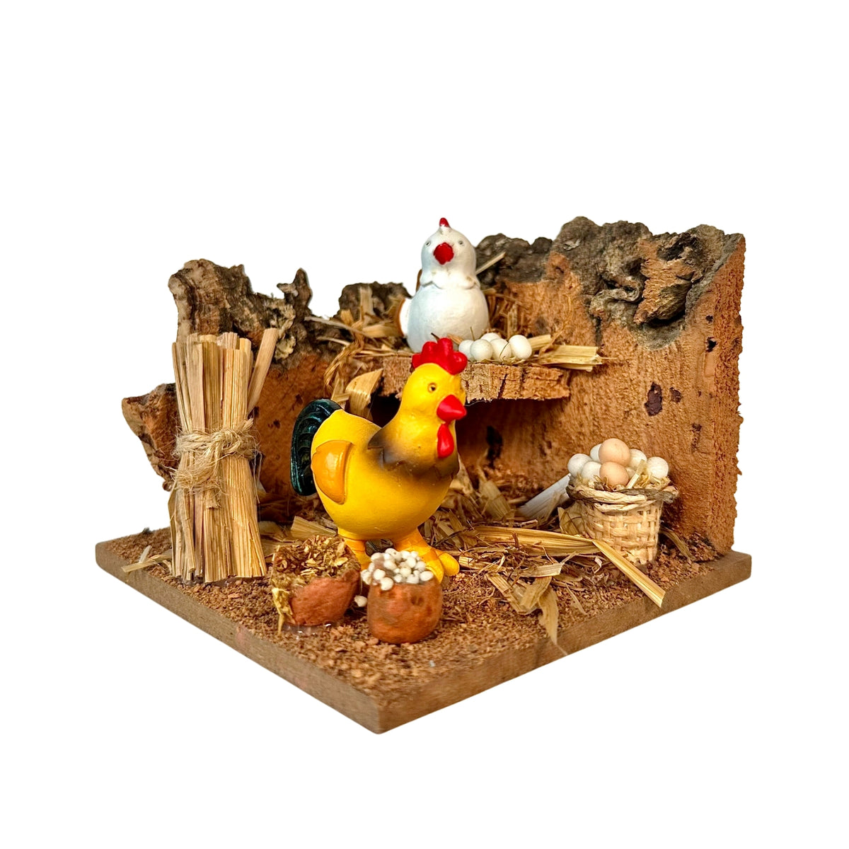 Belenes Artesanos - Corral con gallina y gallo (animales Little X'Mas de Reilaflor)