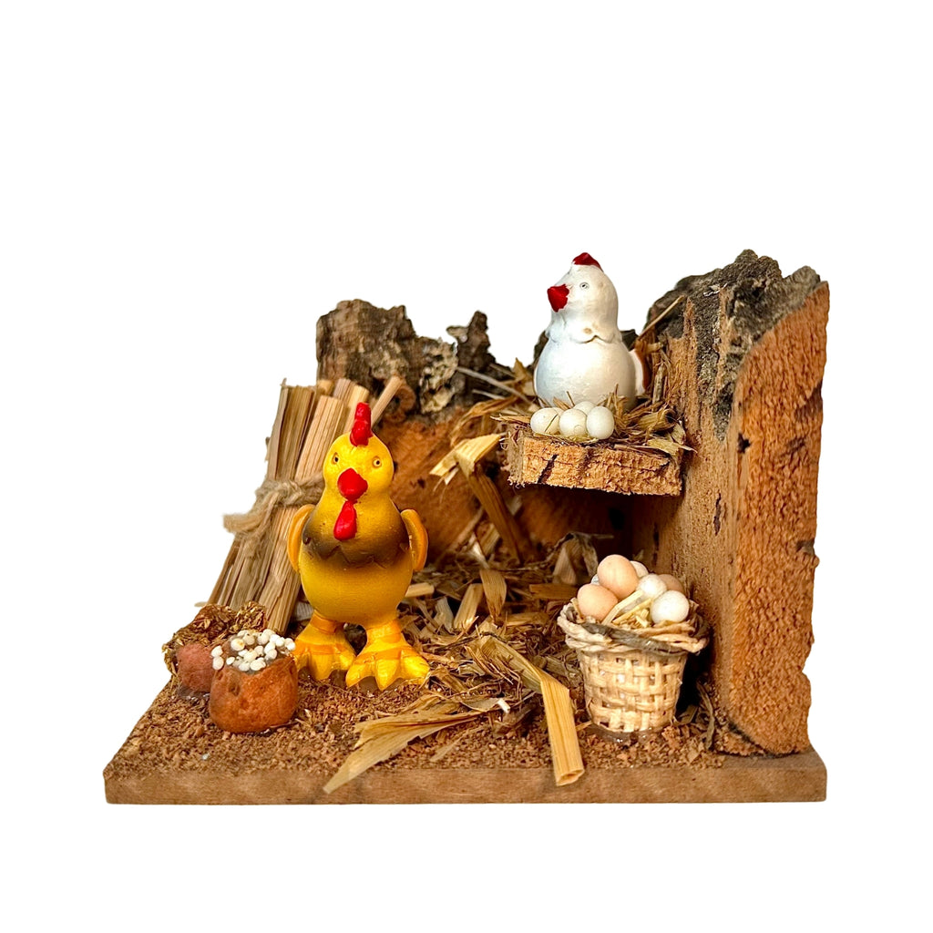 Belenes Artesanos - Corral con gallina y gallo (animales Little X'Mas de Reilaflor)