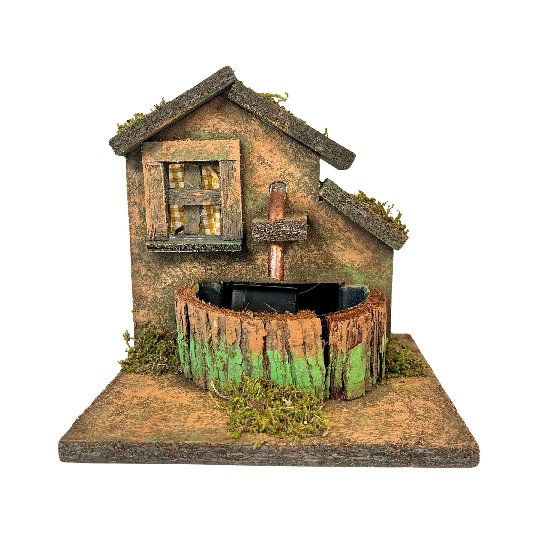 Belenes Artesanos - Fuente de Casita Rústica con Bomba de Agua