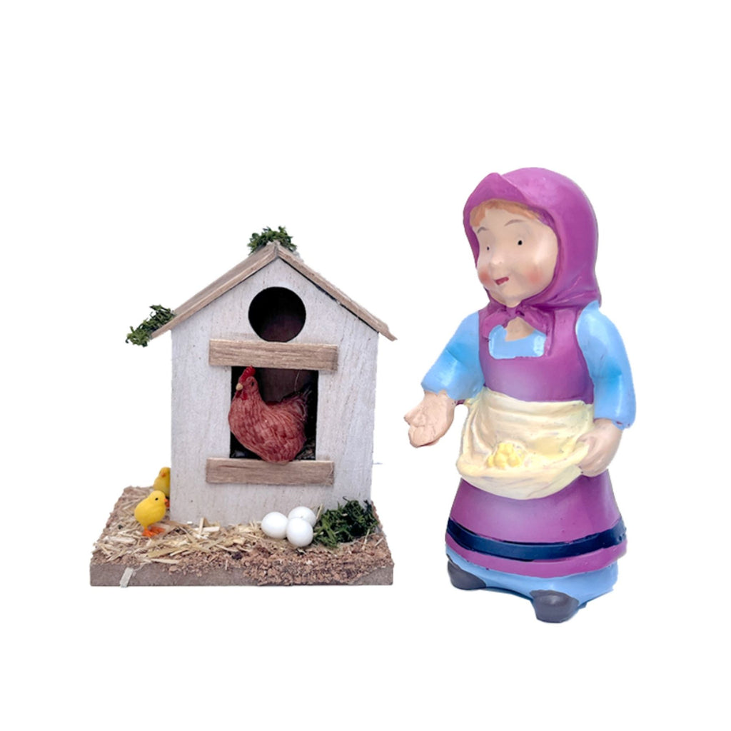 Belenes Artesanos - Gallinero con gallina y pollitos