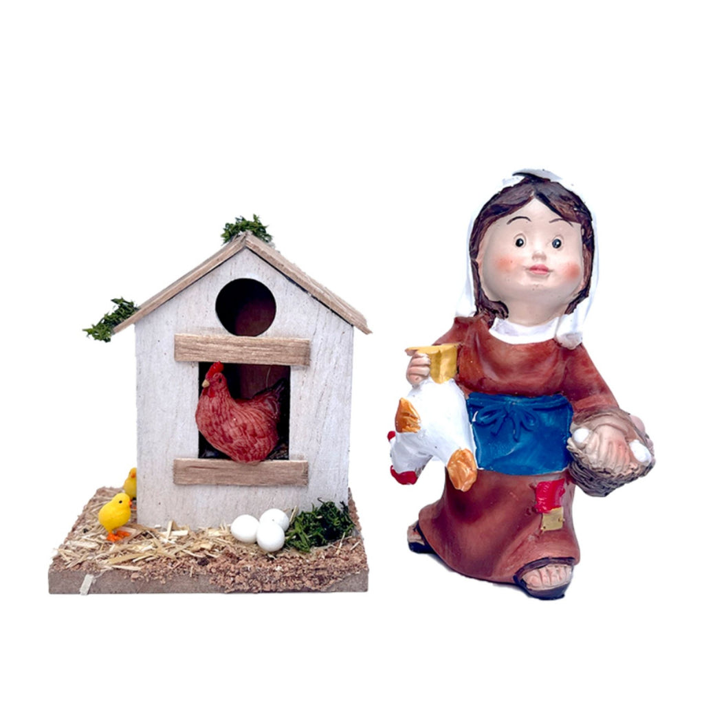 Belenes Artesanos - Gallinero con gallina y pollitos