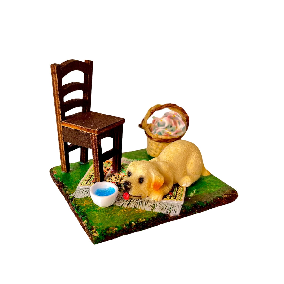 Perro con Silla, Alfombra y Cesta