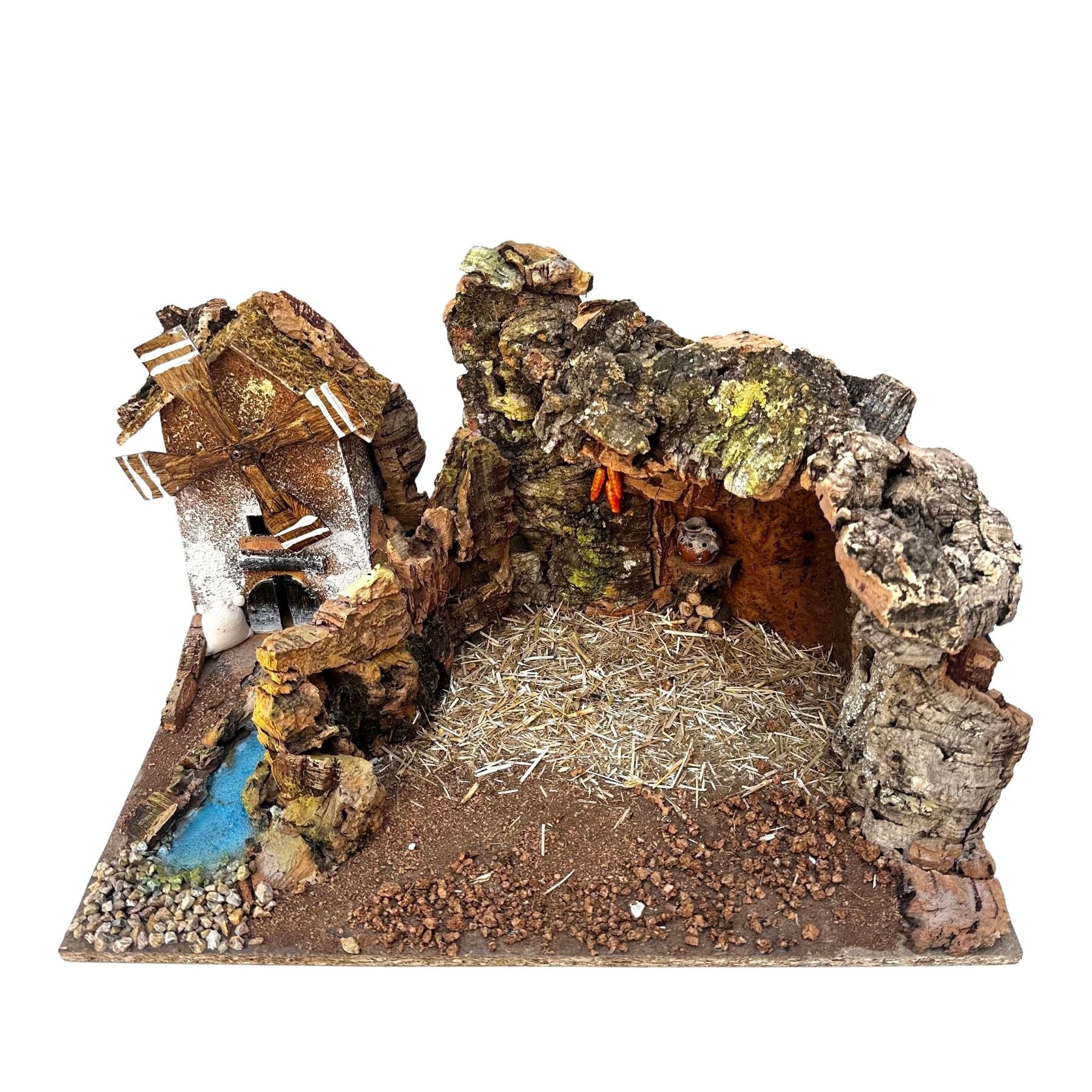 Belenes Artesanos - Portal con luz de cueva y molino con motor