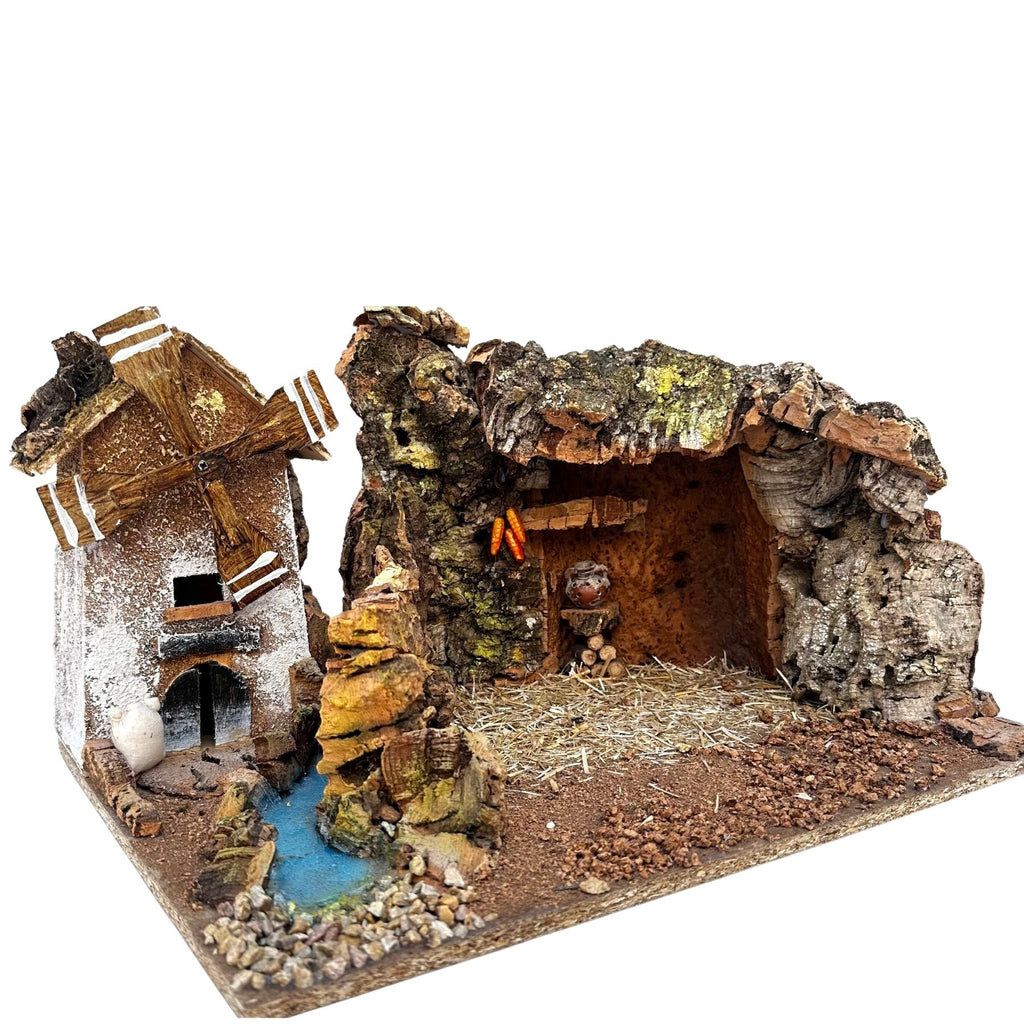 Belenes Artesanos - Portal con luz de cueva y molino con motor