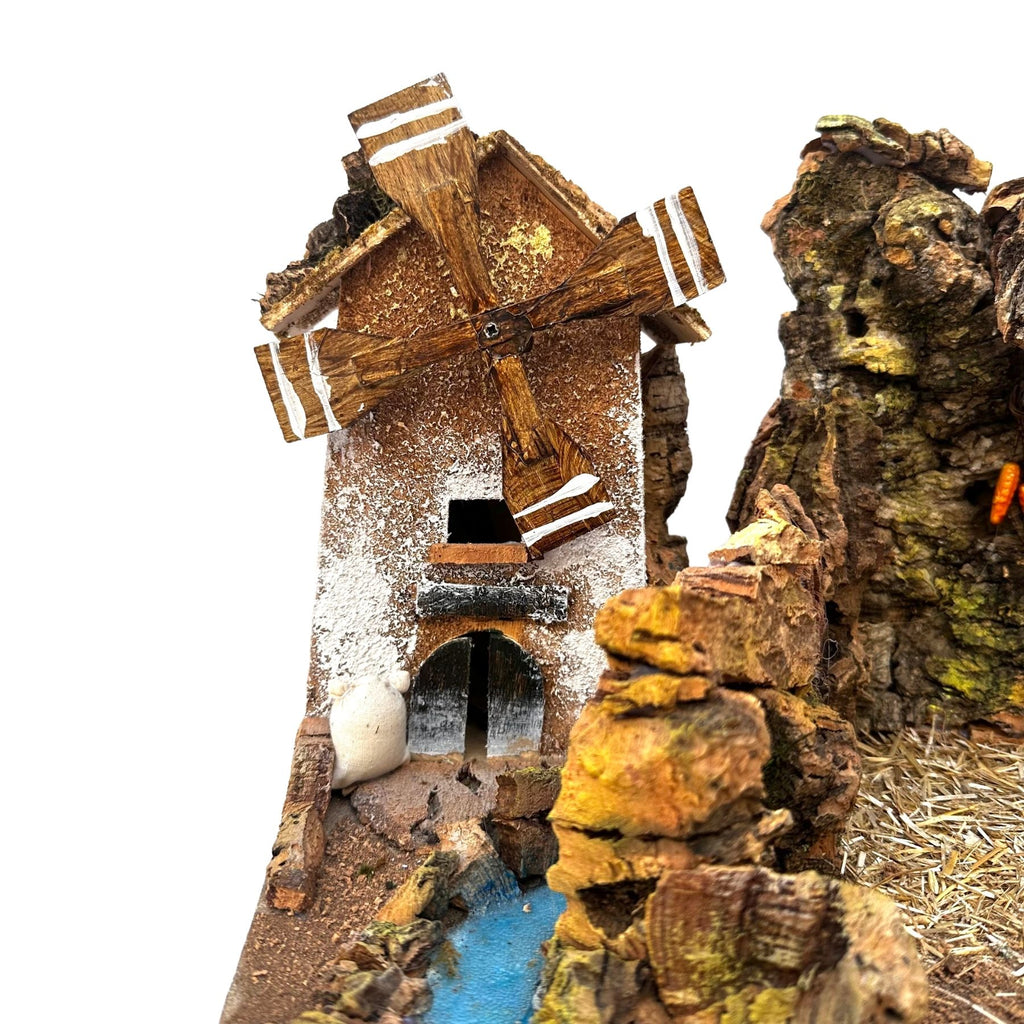 Belenes Artesanos - Portal con luz de cueva y molino con motor