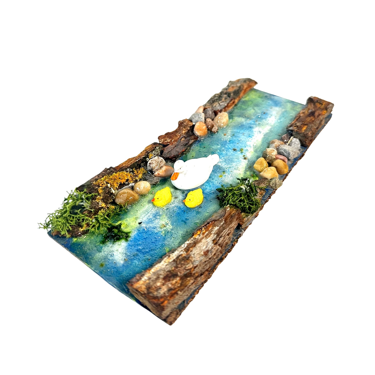 Belenes Artesanos - Río artesanal con pato y patitos